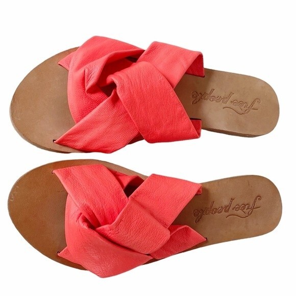 Free People Sandal Rio Vista Neon Coral Slide Leather Sandals Womens Size 36 | 6 - Picture 5 of 9